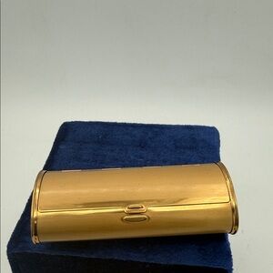 MCM Gold Tone Cylindrical Lipstick Case hinged brush finish 4”